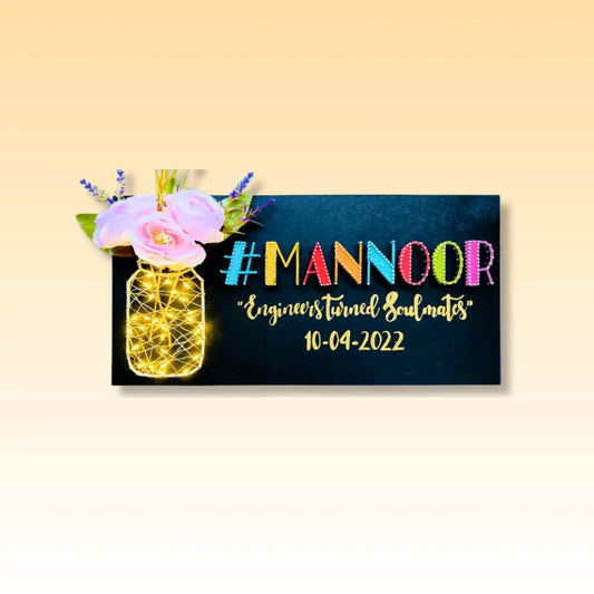 Hashtag String art Nameplate with Light Jar