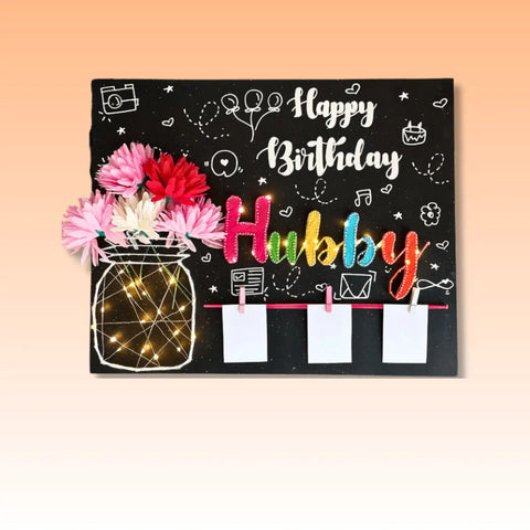 Birthday String Art & Photo Display Board | Personalized Gift with Lights & Flowers