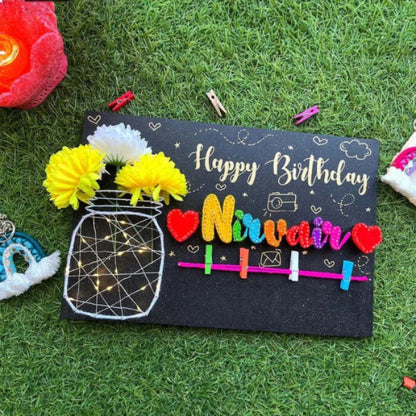 Birthday String Art & Photo Display Board | Personalized Gift with Lights & Flowers