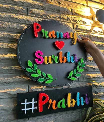 Personalized Couple Name String Art Set | Custom Round Plaque & Hashtag Sign