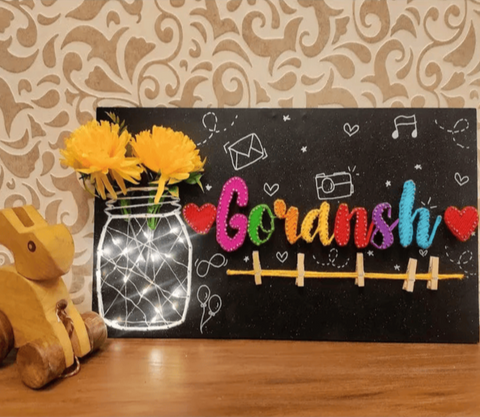 Hashtag String art Nameplate with Light Jar