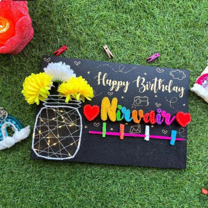 Birthday String Art & Photo Display Board | Personalized Gift with Lights & Flowers - IIFA GIFTS