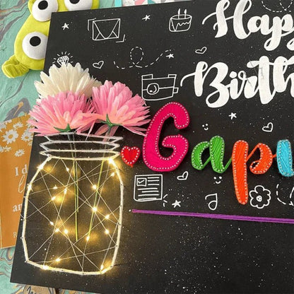 Birthday String Art & Photo Display Board | Personalized Gift with Lights & Flowers - IIFA GIFTS