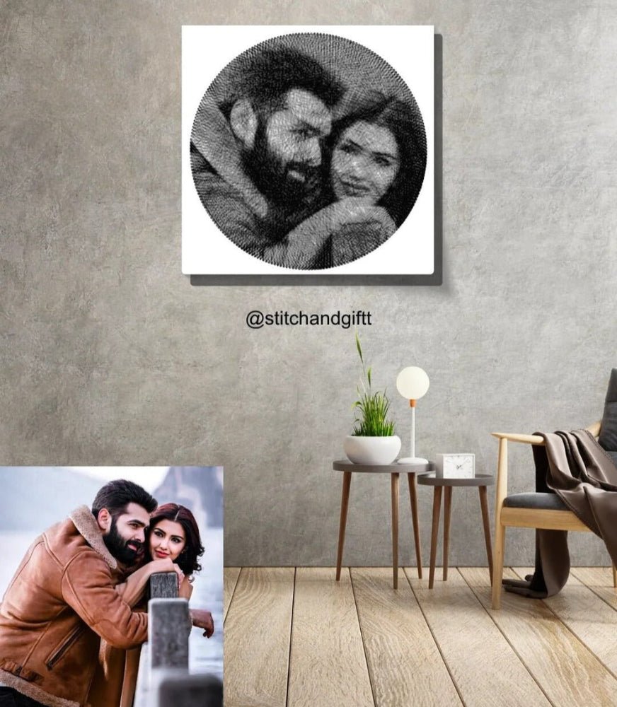 Personalised Couple Thread Art Portrait | Square Board. - IIFA GIFTS