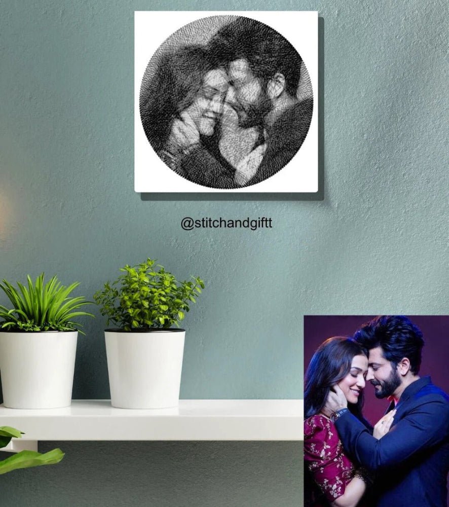 Personalised Couple Thread Art Portrait | Square Board. - IIFA GIFTS