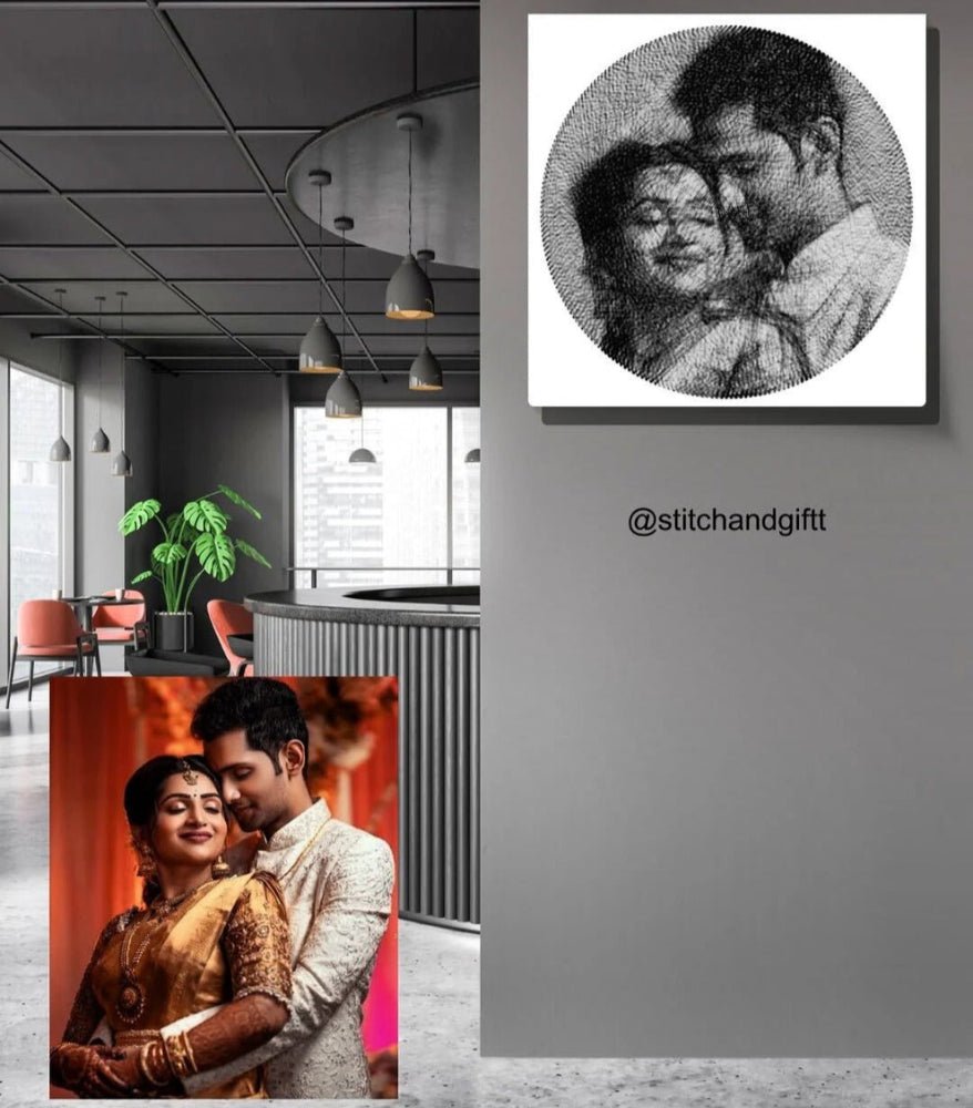 Personalised Couple Thread Art Portrait | Square Board. - IIFA GIFTS