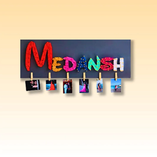 Personalized Name String Art with Photo Clips | Custom Wooden Memory Board & Photo Holder | Gift for Birthday or Anniversary - IIFA GIFTS
