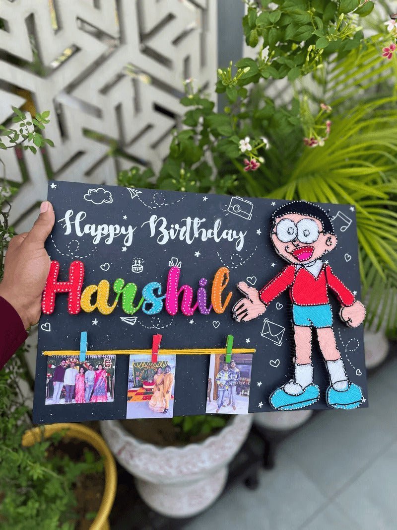 Personalized String Art Name Plate & Photo Holder | Custom Cartoon Character - IIFA GIFTS